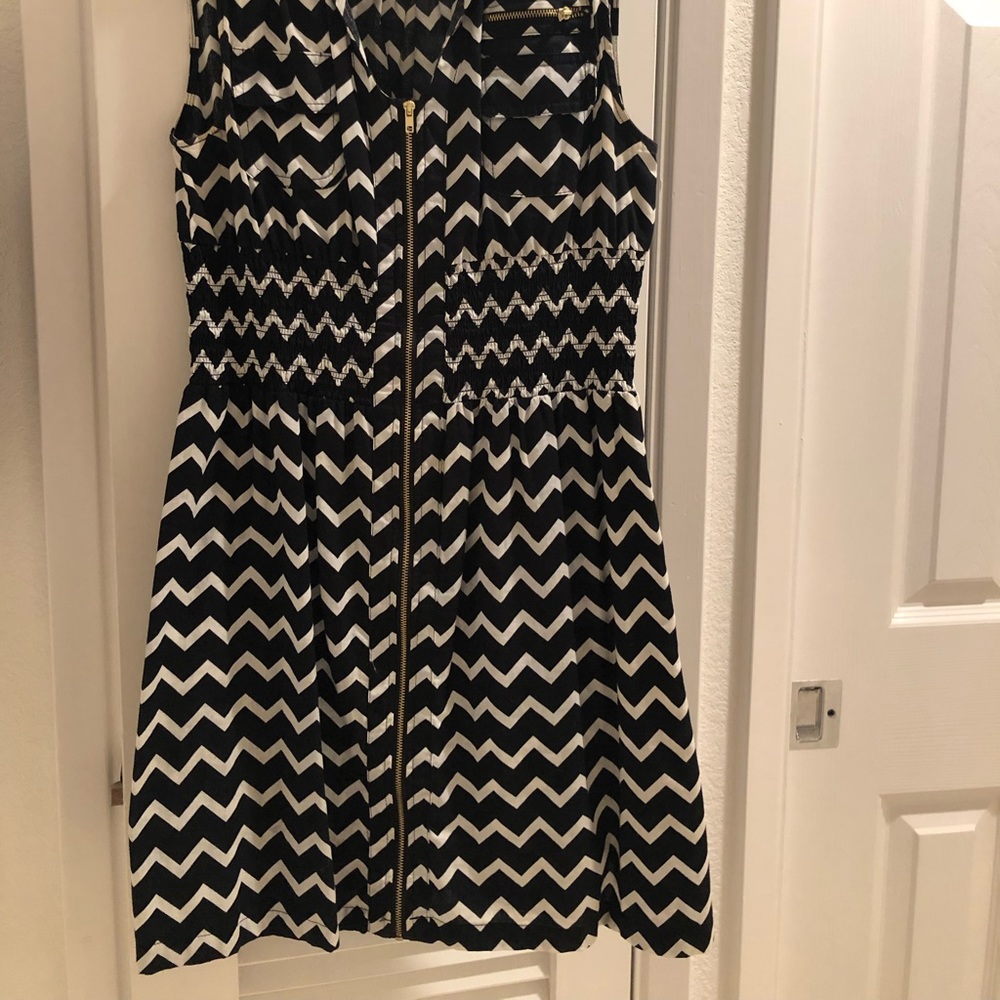 Cute casual black and white chevy zipper dress.